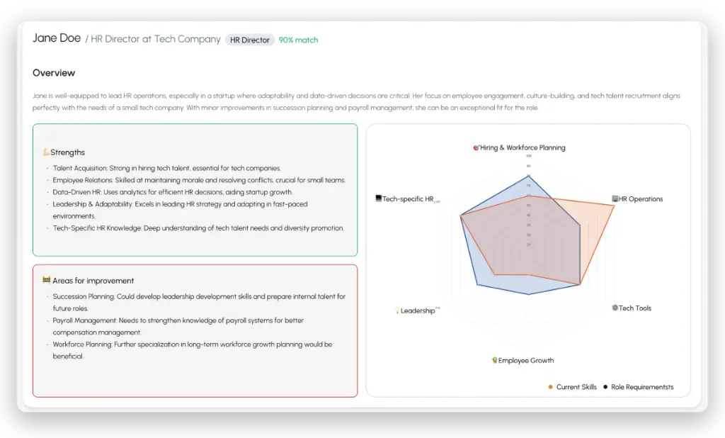 hilighter skill alignment view comparing current skills with role requirements